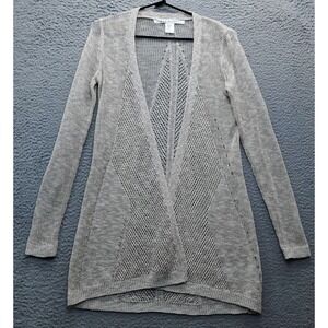 Max Studio Cardigan Sweater Women's XS Tan Crochet Knit‎ Long Sleeve Open Front